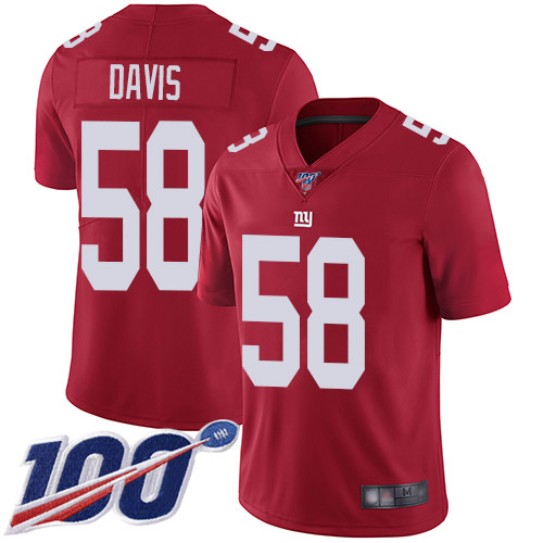 Men New York Giants #58 Tae Davis Red Limited Red Inverted Legend 100th Season Football NFL Jersey->new york giants->NFL Jersey